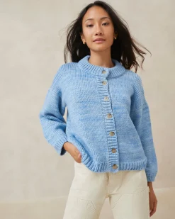 Sale Maddie Blue Mock Neck Cardigan Knitwear