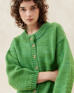 Sale Maddie Blue Mock Neck Cardigan Knitwear