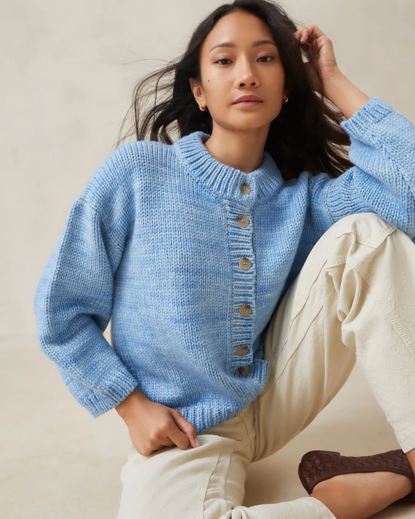 Outlet Maddie Sapphire Mock Neck Cardigan Knitwear