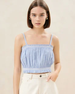 Discount Maggie Blue/Cream Cinched Camisole Tops