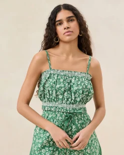 Discount Maggie Green Floral Cinched Camisole Matching Sets|Tops