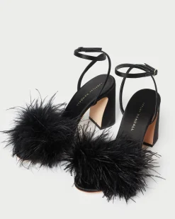 Hot Minerva Black Satin/Feather Sandal FOR THE BRIDE|Heeled Sandals