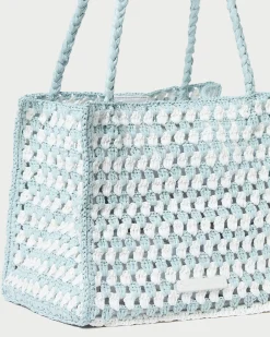 Best Missy Blue/Cream Crochet Tote Totes