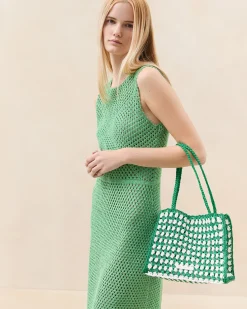 Best Missy Blue/Cream Crochet Tote Totes
