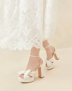 Clearance Natalia Blue Floral Bow Heel SOMETHING BLUE|FOR THE BRIDE