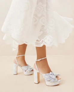 Clearance Natalia Blue Floral Bow Heel SOMETHING BLUE|FOR THE BRIDE