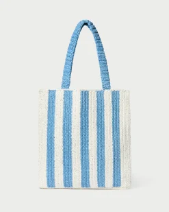 Best Orion Blue/White Raffia Tote Casual Staples|Totes