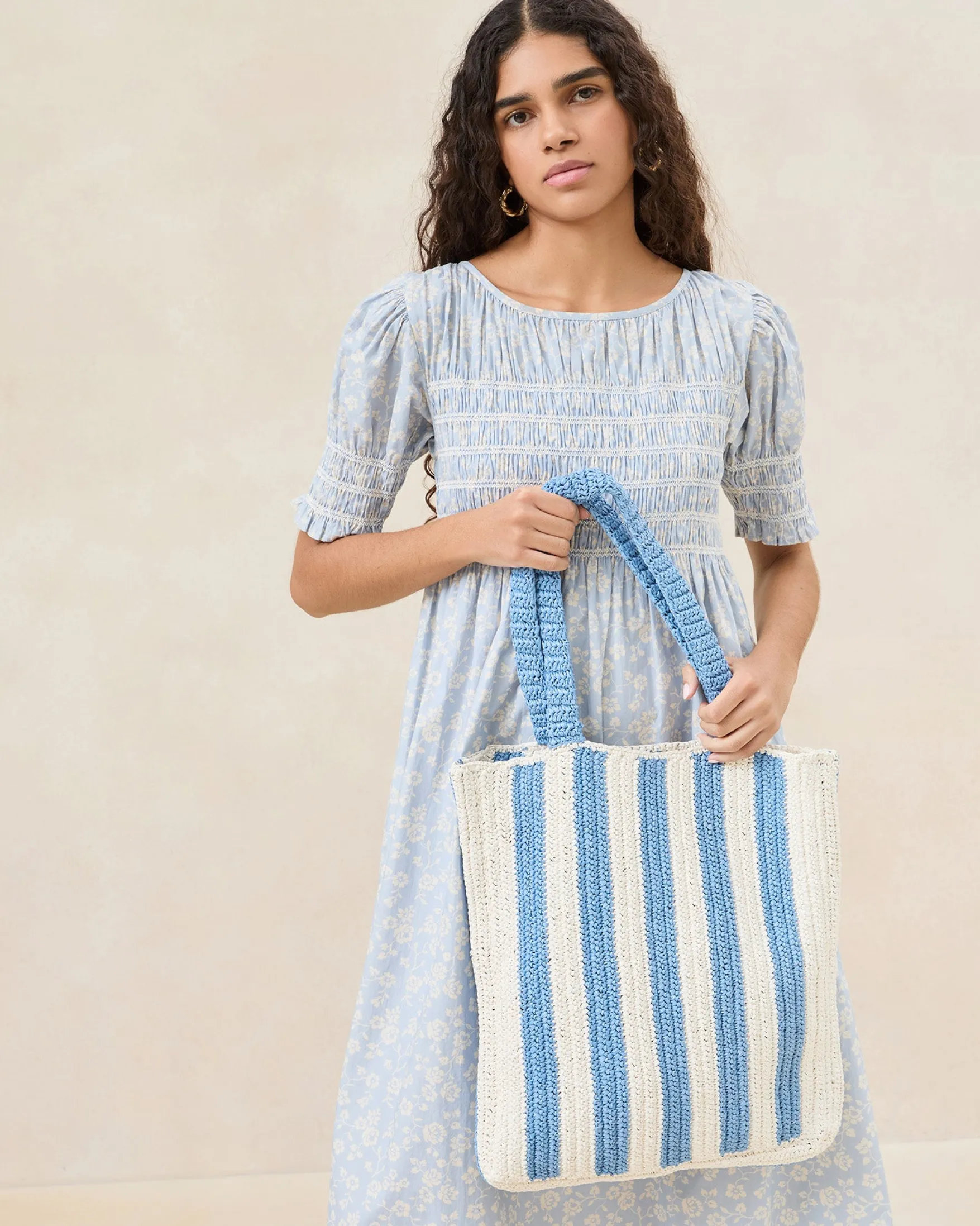 Best Orion Blue/White Raffia Tote Casual Staples|Totes