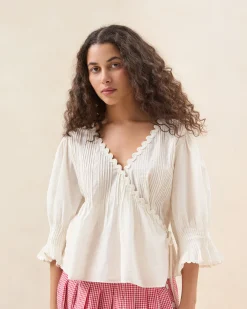 New Sasha White Wrap Blouse Tops