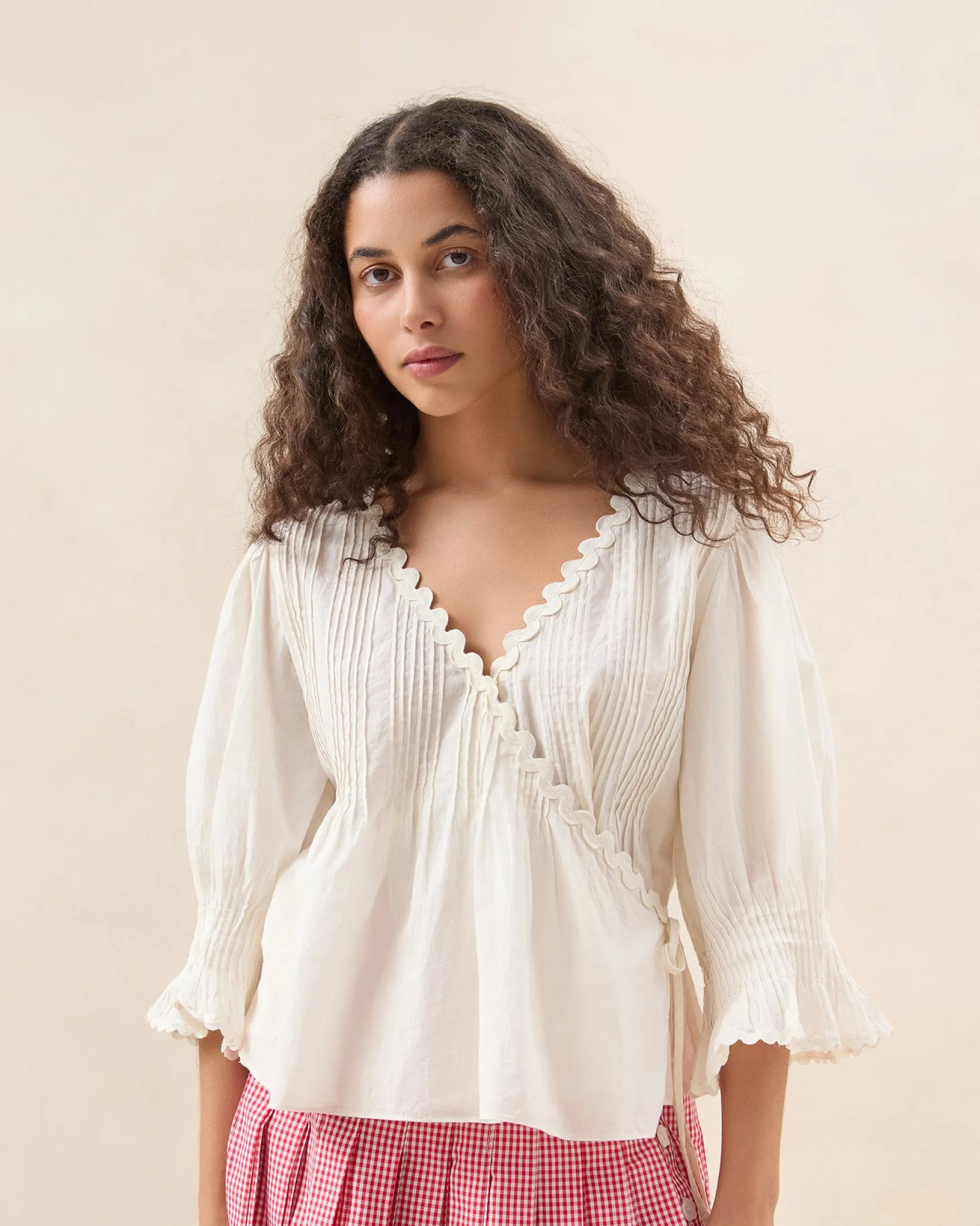 New Sasha White Wrap Blouse Tops