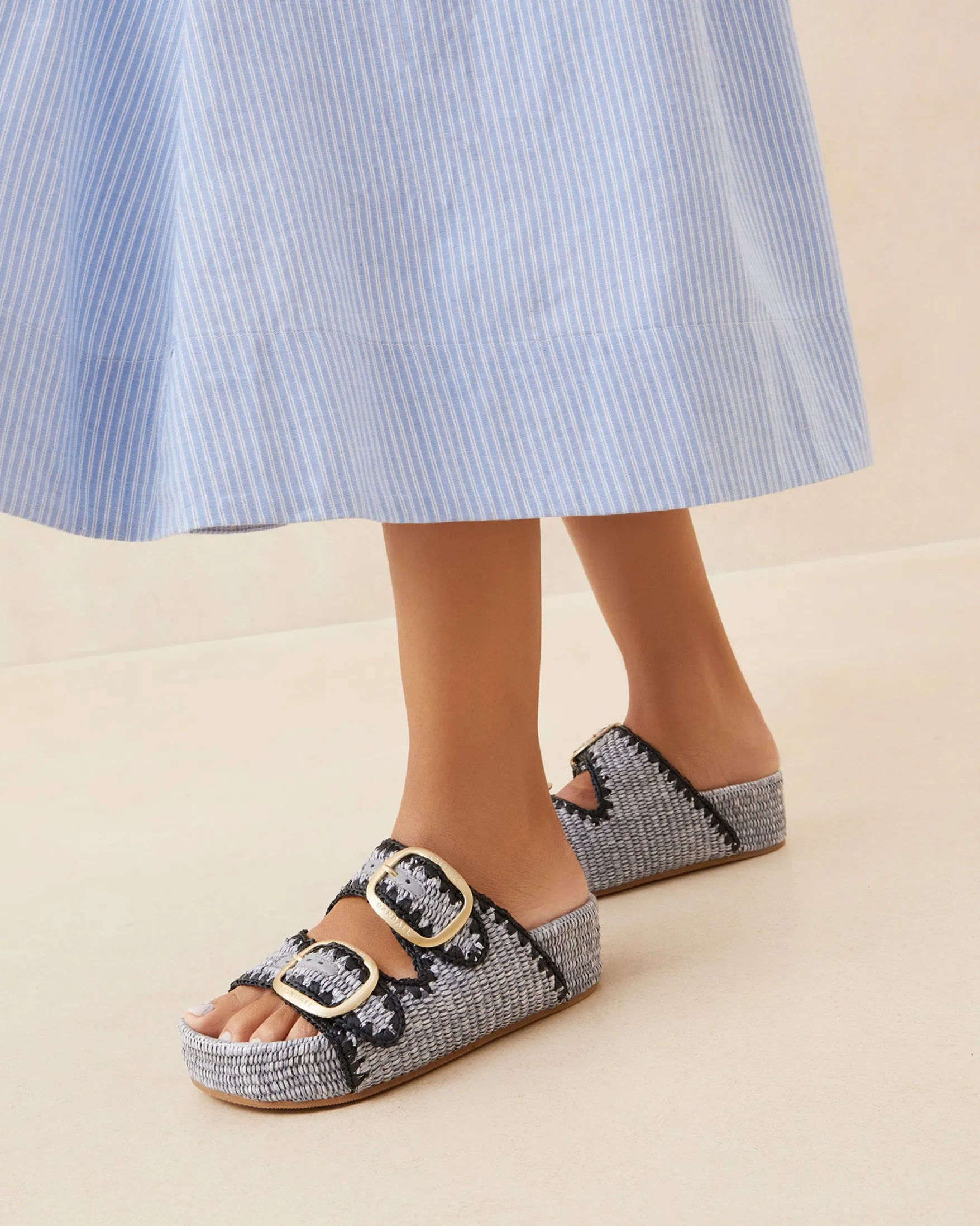 Best Theo Blue Raffia Footbed Sandal Casual Staples|Flat Sandals