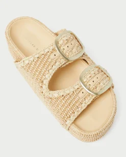 Clearance Theo Cream Raffia Footbed Sandal Flat Sandals