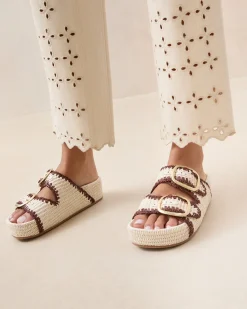Clearance Theo Cream Raffia Footbed Sandal Flat Sandals