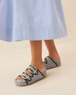 Clearance Theo Cream Raffia Footbed Sandal Flat Sandals