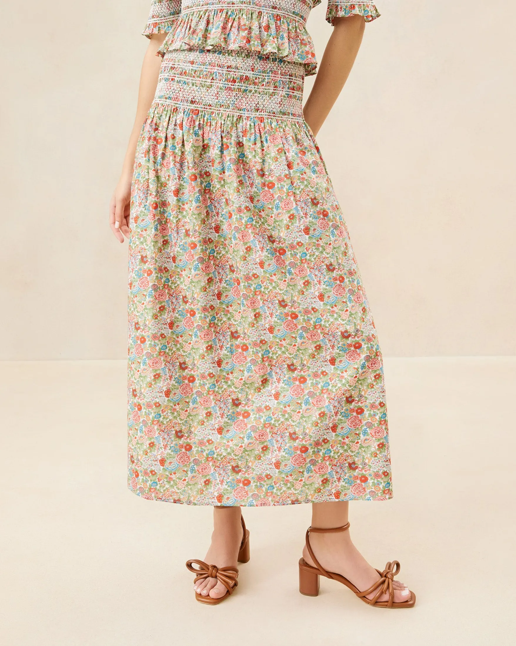 Best Theodora Cream Floral Cinched Skirt Matching Sets|Bottoms