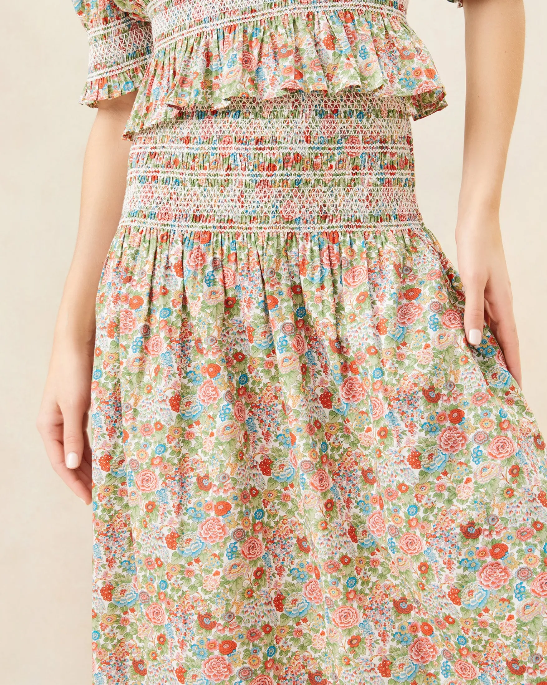 Best Theodora Cream Floral Cinched Skirt Matching Sets|Bottoms
